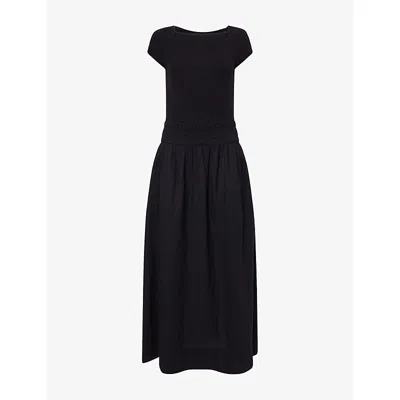 Me And Em And Em Womens Black Square-collared Contrast-knit And Linen-blend Maxi Dress