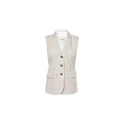Me And Em And Em Womens Ivory/cinnamon Brown Striped Sleeveless Linen-blend Blazer