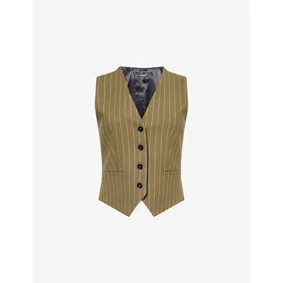Me And Em And Em Womens Olive Tailored Stripe Woven Vest In Brown