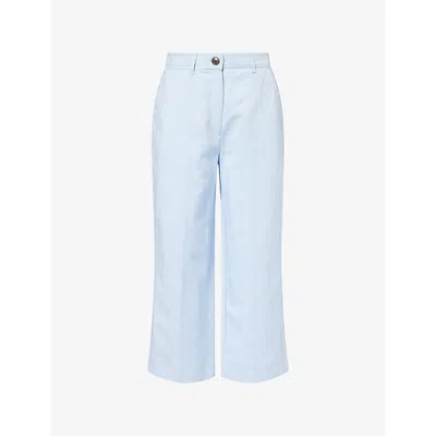 Me And Em And Em Womens Sky Blue Tailored-fit Cropped Linen-cotton Trousers