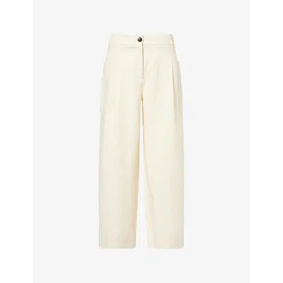 Me And Em And Em Womens Chalk Tapered-pleat Cotton And Linen Blend Trousers In Gray