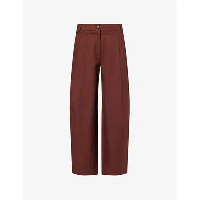 Me And Em And Em Womens Cinnamon Brown Tapered-pleat Linen-cotton Blend Trousers