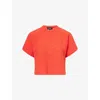 Me And Em And Em Womens Intense Orange Textured Cropped Cotton-blend T-shirt In Intense Orange