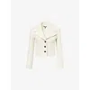 Me And Em And Em Womens Ivory The Soft Shoulder Crop Tweed Jacket In White