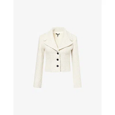 Me And Em And Em Womens Ivory The Soft Shoulder Crop Tweed Jacket In White