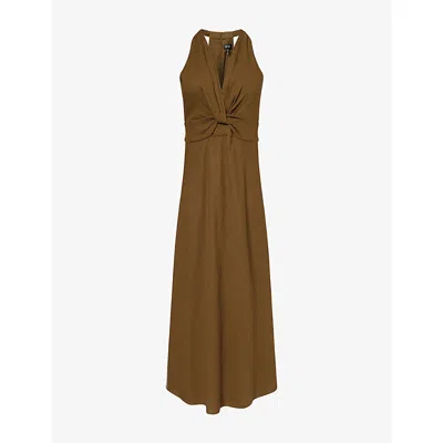 Me And Em And Em Womens Olive Green Twist-front Crease-less Linen-blend Maxi Dress