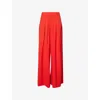 Me And Em And Em Womens Intense Orange Ultra High-waist Pleated Stretch-wool Trousers In Intense Orange