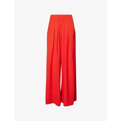 Me And Em And Em Womens Intense Orange Ultra High-waist Pleated Stretch-wool Trousers