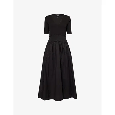 Me And Em Womens  V-neck Smocked Stretch-cotton Maxi Dress In Black