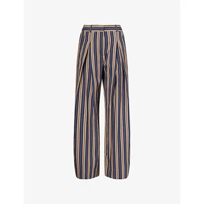 Me And Em Womens  Wide-leg Striped Woven Trousers In Neutral/navy