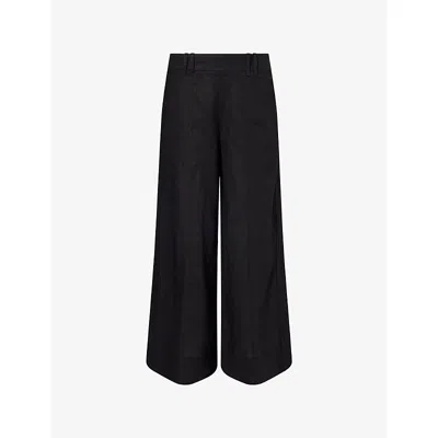 Me And Em And Em Womens Black Wide-leg Crease-less Linen-blend Trousers