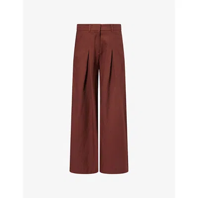Me And Em And Em Womens Cinnamon Brown Wide-leg Pleat Front Linen-cotton Blend Trousers