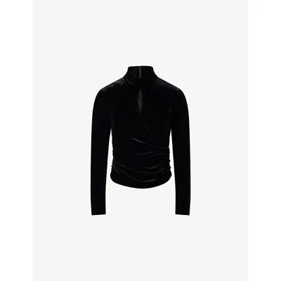Me And Em And Em Womens Black Wrap-front Cut-out Velvet-texture Top