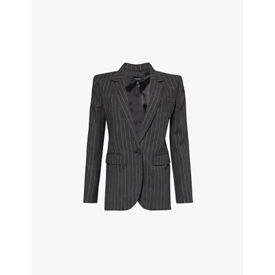 Me And Em Womens  Pinstripe Tomboy Recycled Polyester And Wool-blend Blazer In Charcoal/camel