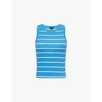 Me And Em Womens  Regular-fit Striped Stretch-cotton Jersey Top In Provence Blue/soft W