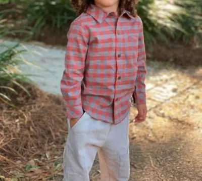 Me & Henry Kids' Atwood Woven Shirt In Grey Rust Plaid In Multi