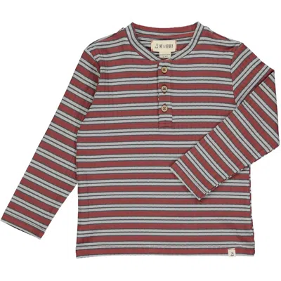 Me & Henry Kids' Boy's Adams Henley Top In Grey/ Burgundy Ribbed Stripe In Multi