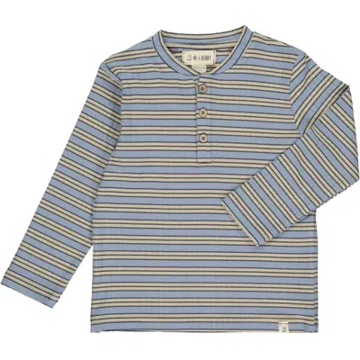 Me & Henry Kids' Boy's Adams Ribbed Henley Top In Blue & Tan Stripe In Multi