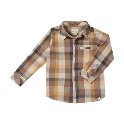 Me & Henry Kids' Boy's Atwood Long Sleeve Woven Shirt In Brown Madras In Multi