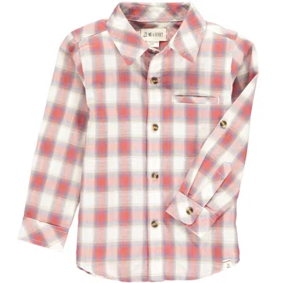 Me & Henry Kids' Boy's Atwood Long Sleeve Woven Shirt In Coral, White & Blue Plaid In Pink