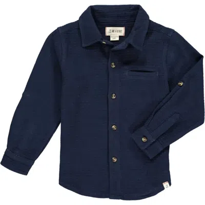 Me & Henry Kids' Boy's Atwood Waffle Long Sleeve Woven Collared Shirt In Navy In Blue