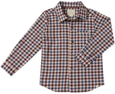 Me & Henry Kids' Boy's Atwood Woven Long Sleeve Woven Shirt In Burgundy Navy Plaid In Multi