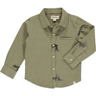 Me & Henry Kids' Boy's Atwood Woven Shirt In Dino Earth In Green