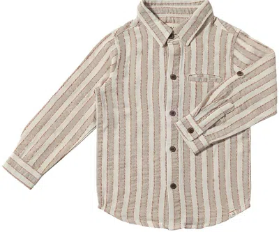 Me & Henry Kids' Boy's Atwood Woven Shirt In White Tan Stripe In Multi