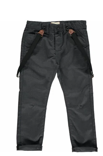 Me & Henry Kids' Boy's Bradford Woven Trousers With Removable Suspenders In Black Dogtooth