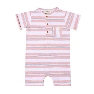 Me & Henry Kids' Boy's Camborne Henley Romper In Pink Grey