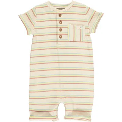 Me & Henry Kids' Boy's Camborne Henley Romper In Retro Stripe In Brown