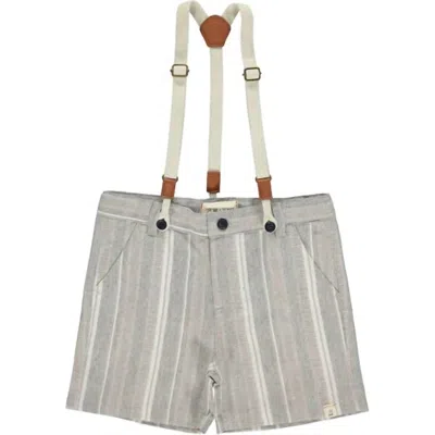Me & Henry Kids' Boy's Captain Herringbone Shorts With Removable Suspenders In Grey In Gray