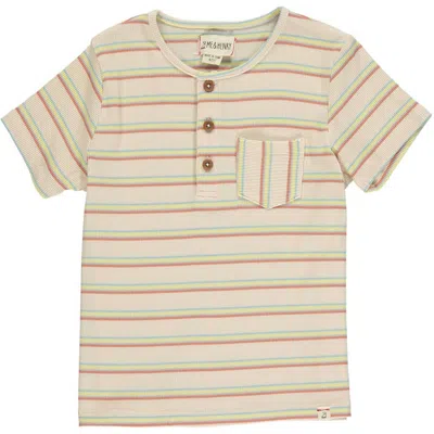 Me & Henry Kids' Boy's Dodger Henley Shirt In Retro Stripe In Neutral