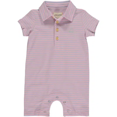 Me & Henry Kids' Boy's Drift Stripe Polo Romper In Lilac/pink In Purple