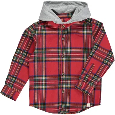 Me & Henry Kids' Boy's Dyer Hooded Long Sleeve Woven Shirt In Red/green Plaid In Multi