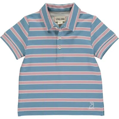 Me & Henry Kids' Boy's Flagstaff Polo In Blue, Pink & White Stripe