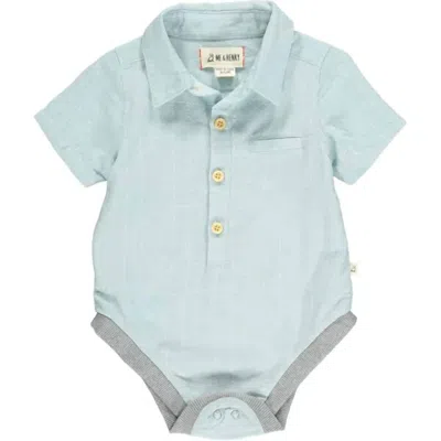 Me & Henry Kids' Boy's Helford Woven Onesie In Blue Grid In Green