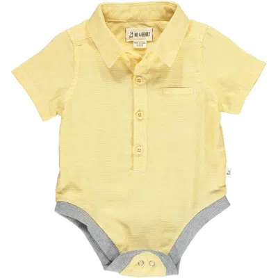 Me & Henry Kids' Boy's Helford Woven Onesie In Gold Grid In Yellow