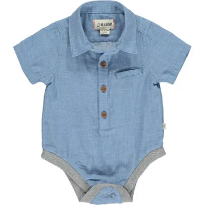 Me & Henry Kids' Boy's Helford Woven Onesie In Light Blue
