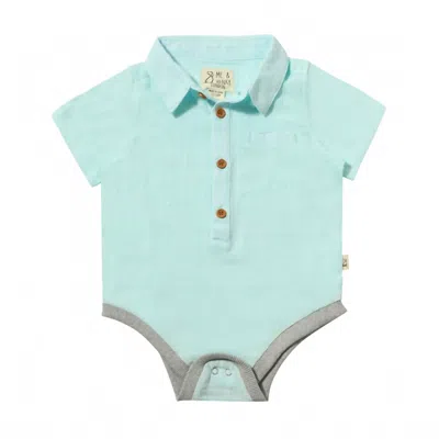 Me & Henry Kids' Boy's Helford Woven Onesie In Seafoam In Green