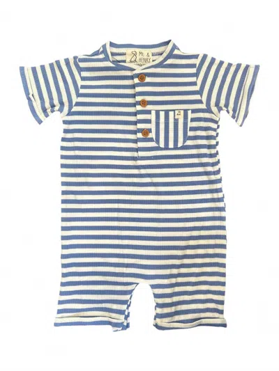 Me & Henry Kids' Boy's Henley Striped Romper In Blue/white