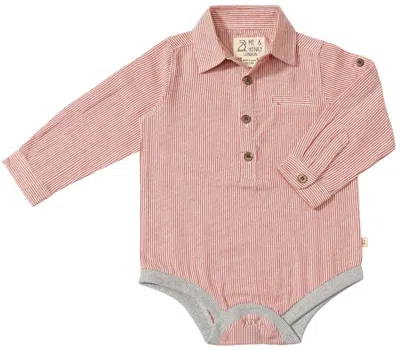 Me & Henry Kids' Boy's Jasper Long Sleeve Onesie In Red Mini Stripe In Multi