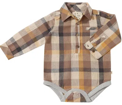 Me & Henry Kids' Boy's Jasper Long Sleeve Woven Onesie In Brown Madras In Neutral