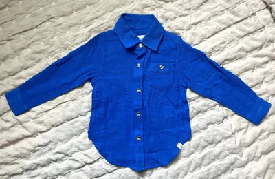 Me & Henry Kids' Boy's Merchant Linen Long Sleeve Shirt In Blue