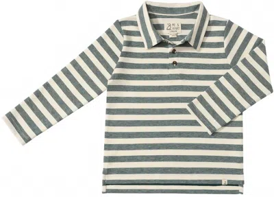 Me & Henry Kids' Boy's Waverly Stripe Long Sleeve Polo Shirt In Blue Burgundy In Multi