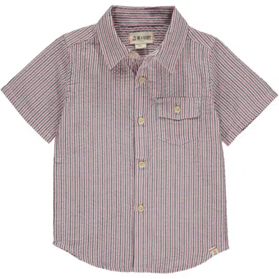 Me & Henry Kids' Boy's Newport Seersucker Short Sleeve Shirt In Red & Black In Pink