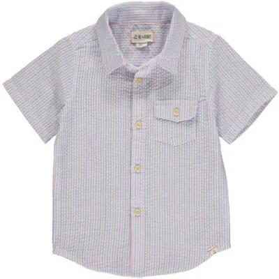 Me & Henry Kids' Boy's Newport Seersucker Short Sleeve Shirt In Sky & Pink In Multi