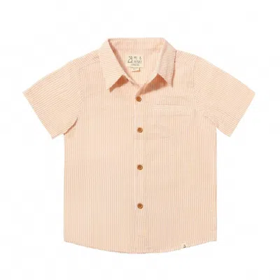 Me & Henry Kids' Boy's Newport Seersucker Stripe Shirt In Tangerine In Pink