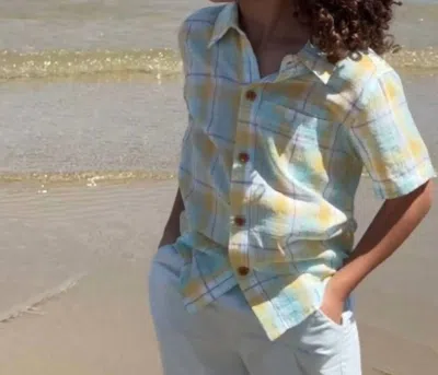 Me & Henry Kids' Boy's Newport Woven Shirt In Lemon & Aqua Plaid In Multi