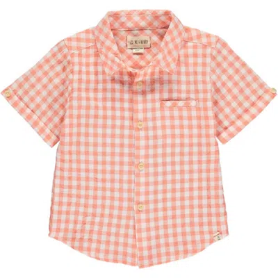 Me & Henry Kids' Boy's Penzance Short Sleeve Shirt In Apricot Plaid In Multi